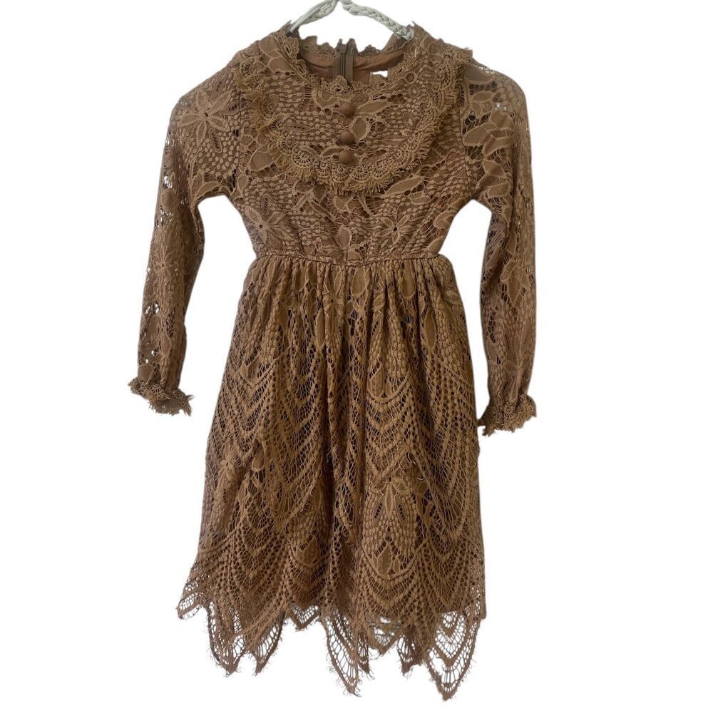 Trish Scully child Abigail lace dress chocolate brown sz 6